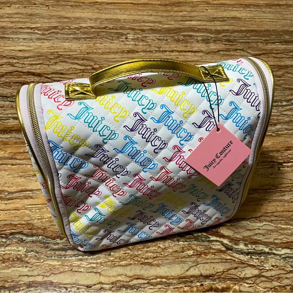 Juicy Couture Cosmetic Bag Makeup Travel Storage Bag Rainbow Logo